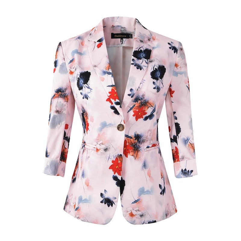 Beninos Womens Blazers 3/4 Sleeve Lightweight Office Work Blazer Jacket (1905 Pink, L) - Image 1